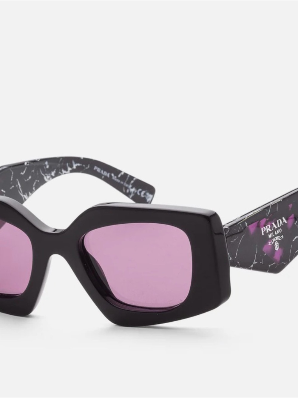 Prada Black Acetate Sunglasses with Pink Lenses and Marbled Temples
